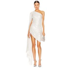 Norma Kamali Shimmering Silver Pearl Dress Diana mini dress with sleeve